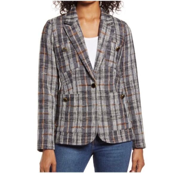 Halogen Jackets & Blazers - Halogen Womens Gray Libbie Plaid Tweed Blazer Jacket Size Large NWT